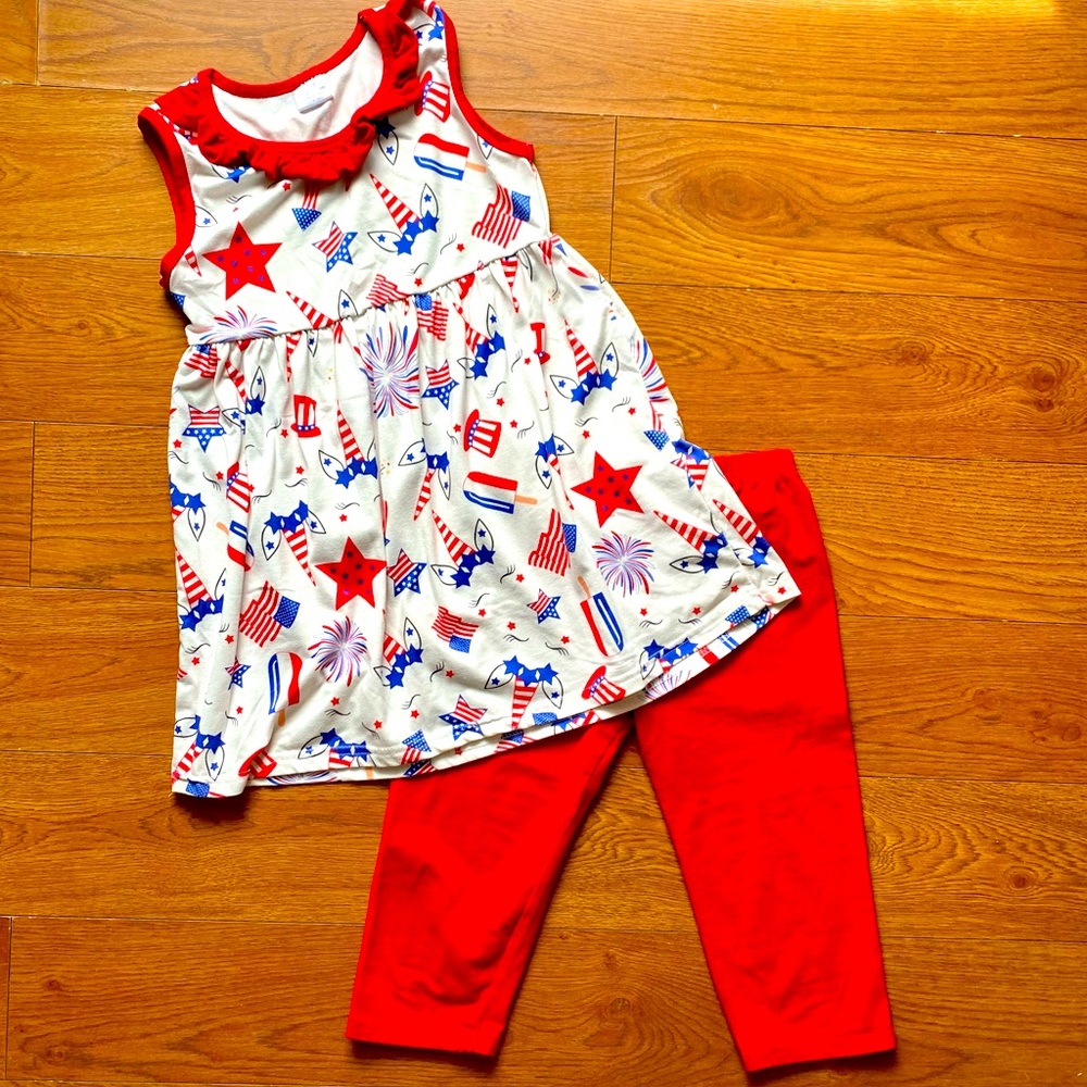 Girls Boutique Red White Blue Unicorn Tank and Capris Size 7/8 - Like New